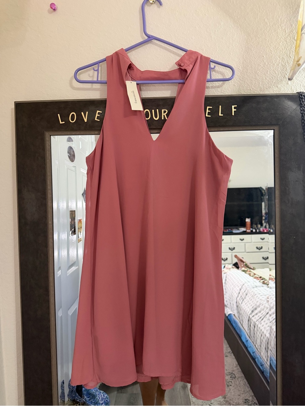 Mi Ami Dusty Rose Sleeveless V-Neck Mini Dress